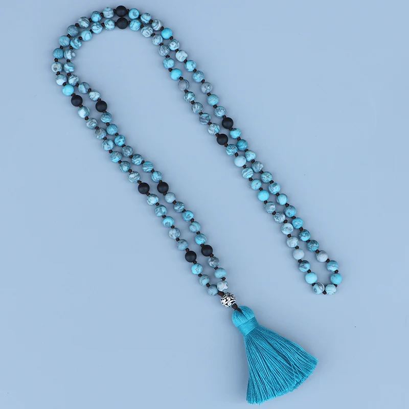 EDOTHALIA 6mm Matte Symphony Blue Stone Knotted 108 Beads Necklace For Women Girls Mala Meditation Jewerly Bijoux
EDOTHALIA 6mm Matte Symphony Blue Stone Knotted 108 Beads Necklace For Women Girls Mala Meditation Jewerly Bijoux