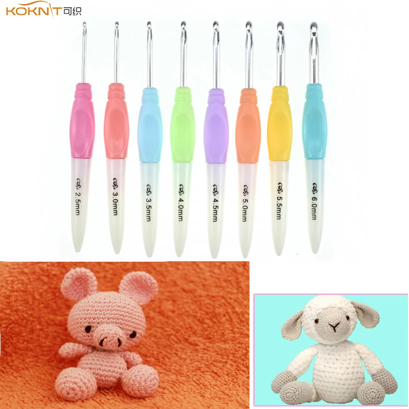 KOKNIT 8pcsset Crochet Hooks 2.5mm-6.0mm Plastic Handle Aluminum Crochet Needles Yarn Weave Knitting Hook Needles Set For Mom (7)