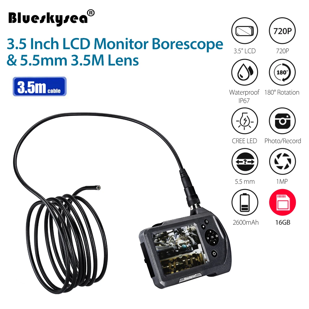 5.5mm borescope Camera 16GB NTS150 3.5" color LCD Display Monitor Inspection Endoscope 6 LEDS Borescope 3.5mm Snake Tube Cam
5.5mm borescope Camera 16GB NTS150 3.5" color LCD Display Monitor Inspection Endoscope 6 LEDS Borescope 3.5mm Snake Tube Cam
