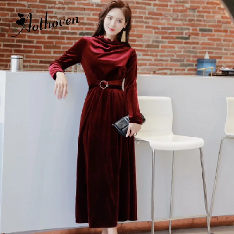 2018 Winter Party Office Dresses for Women Solid Long Sleeve Stand Collar Vintage Vestidos Velvet Dresses Sashes A-Line Dress
2018 Winter Party Office Dresses for Women Solid Long Sleeve Stand Collar Vintage Vestidos Velvet Dresses Sashes A-Line Dress