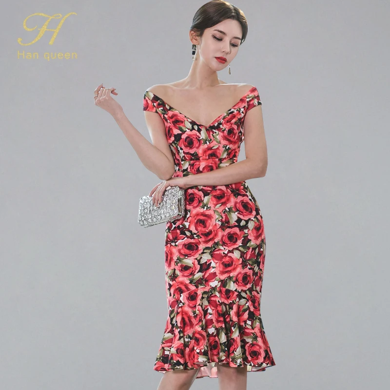 H Han Queen Sexy Print Flower Floral Mermaid Bodycon Dress Women 2019 Summer V-neck Fitted Slim Casual Trumpet Vestido De Festa
H Han Queen Sexy Print Flower Floral Mermaid Bodycon Dress Women 2019 Summer V-neck Fitted Slim Casual Trumpet Vestido De Festa