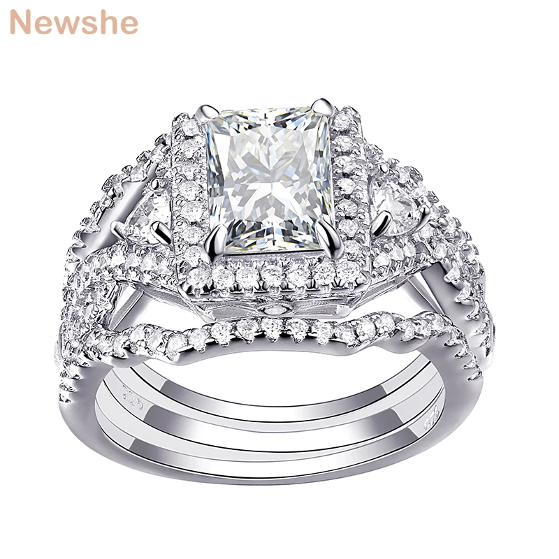 Newshe Wedding Rings For Women 2.8 Carats Princess Cut AAA CZ 925 Sterling Silver Engagement Ring Set Fashion Jewelry JR5973 | Украшения и