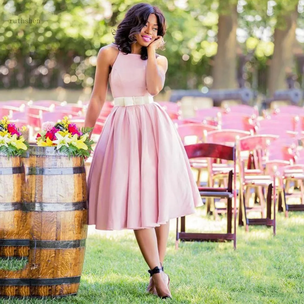 Short Bridesmaid Dresses Pink Sash bow Jewel Sleeveless A Line Knee length Wedding Guest Gowns Zipper Back Party Dress
Short Bridesmaid Dresses Pink Sash bow Jewel Sleeveless A Line Knee length Wedding Guest Gowns Zipper Back Party Dress