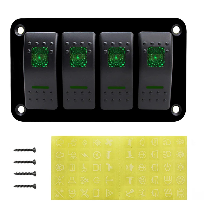 Green LED 4 Gang Boat Car Switches Panel Aluminum Dash 5 Pin ON/OFF Toggle Circuit Breaker for Boat Car Marine RV Caravan
Green LED 4 Gang Boat Car Switches Panel Aluminum Dash 5 Pin ON/OFF Toggle Circuit Breaker for Boat Car Marine RV Caravan