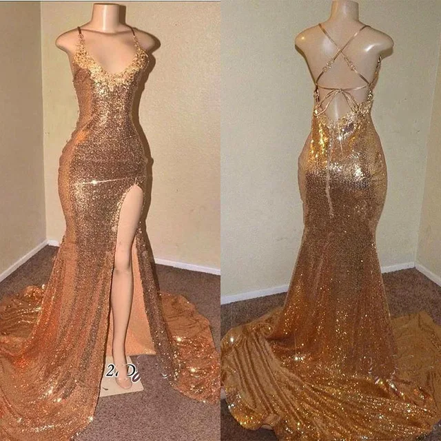 Gold Long Evening Gown Sexy Sheer Sequin Mermaid Chic Elegant Formal Dress Side Slit Open Back Evening Dresses 2019 Custom
Gold Long Evening Gown Sexy Sheer Sequin Mermaid Chic Elegant Formal Dress Side Slit Open Back Evening Dresses 2019 Custom