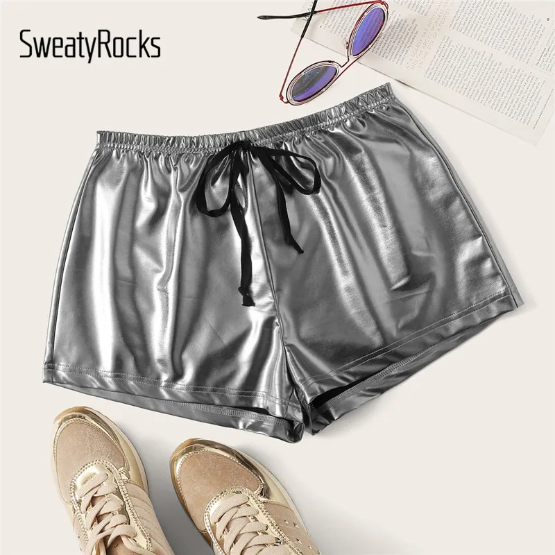 SweatyRocks Silver Drawstring Waist PU Shorts Streetwear Straight Leg Shorts 2019 Fashion Summer Glamorous Women Shorts
SweatyRocks Silver Drawstring Waist PU Shorts Streetwear Straight Leg Shorts 2019 Fashion Summer Glamorous Women Shorts