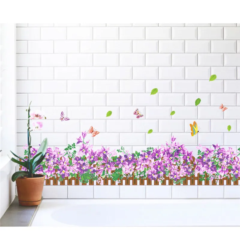 Фото % Grass flowers Butterfly Splendor waist baseboard living room Bedroom wall stickers home decor PVC waterproof Poster | Дом и сад