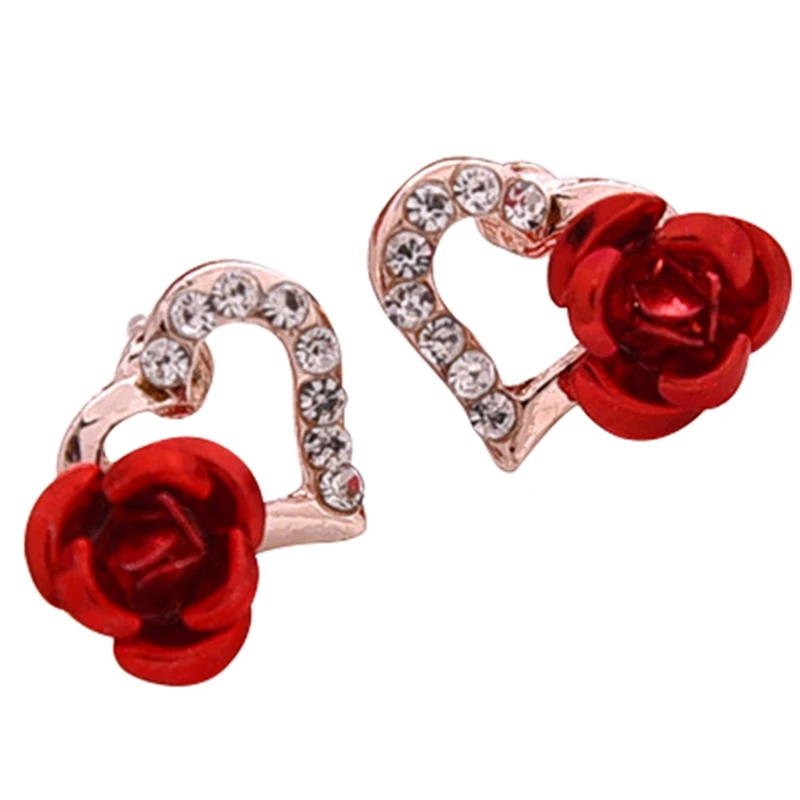 New Fashion Gold Color Rhinestones Earrings For Women Heart-shaped Red Rose Flower Stud Earrings Valentine's Day Gift
New Fashion Gold Color Rhinestones Earrings For Women Heart-shaped Red Rose Flower Stud Earrings Valentine's Day Gift