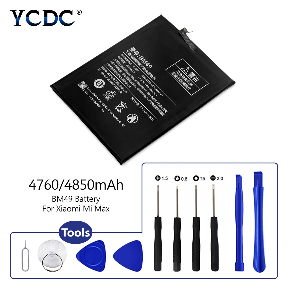 YCDC 1PC Rechargeable 3.85V 4760/4850mAh BM49 BM 49 Lithium Li-ion Rechargeable Battery For Xiaomi Mi Max
YCDC 1PC Rechargeable 3.85V 4760/4850mAh BM49 BM 49 Lithium Li-ion Rechargeable Battery For Xiaomi Mi Max