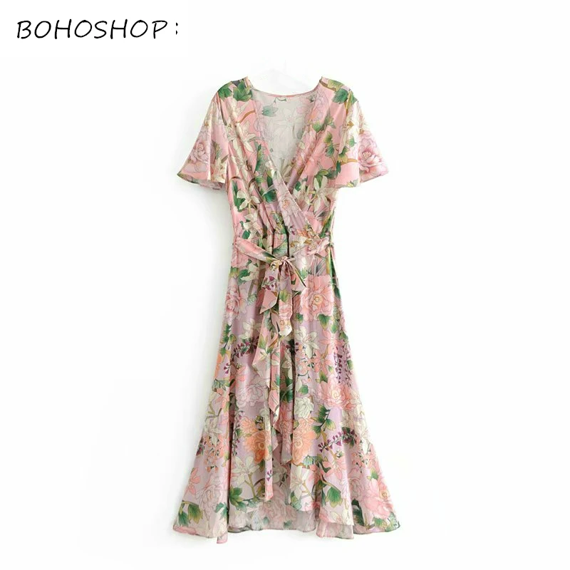 Boho chic women hippie pink floral print deep V-neck casual Bohemian dress Summer women short sleeve Boho dresses vestidos
Boho chic women hippie pink floral print deep V-neck casual Bohemian dress Summer women short sleeve Boho dresses vestidos