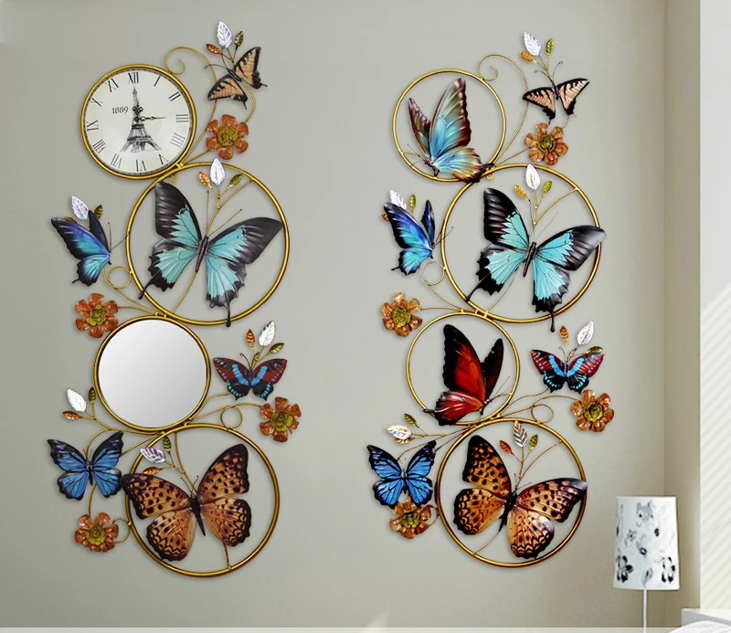 Image European style wall mural wall ornaments iron fashion 3D butterfly mural creative Home Furnishing wall decorations