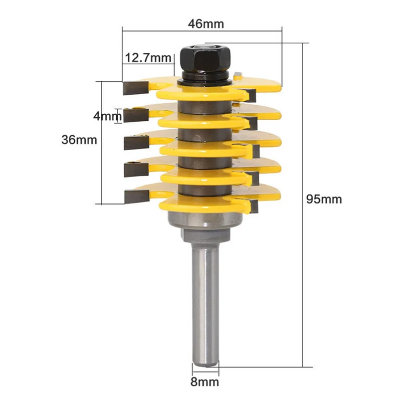 Box Joint Router Bit slfe-Adjustable 5 Blade 3 Flute 8" Shank For Wood Cutter Tenon Cutter Woodworking Tools 1Pcs
Box Joint Router Bit slfe-Adjustable 5 Blade 3 Flute 8" Shank For Wood Cutter Tenon Cutter Woodworking Tools 1Pcs