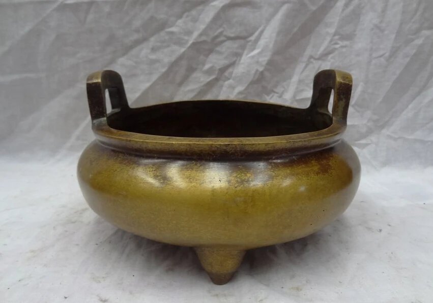 S4812 9" Chinese Bronze Collect Pray Bless Statue Tibet Buddhist Incense Burner Censer D0318