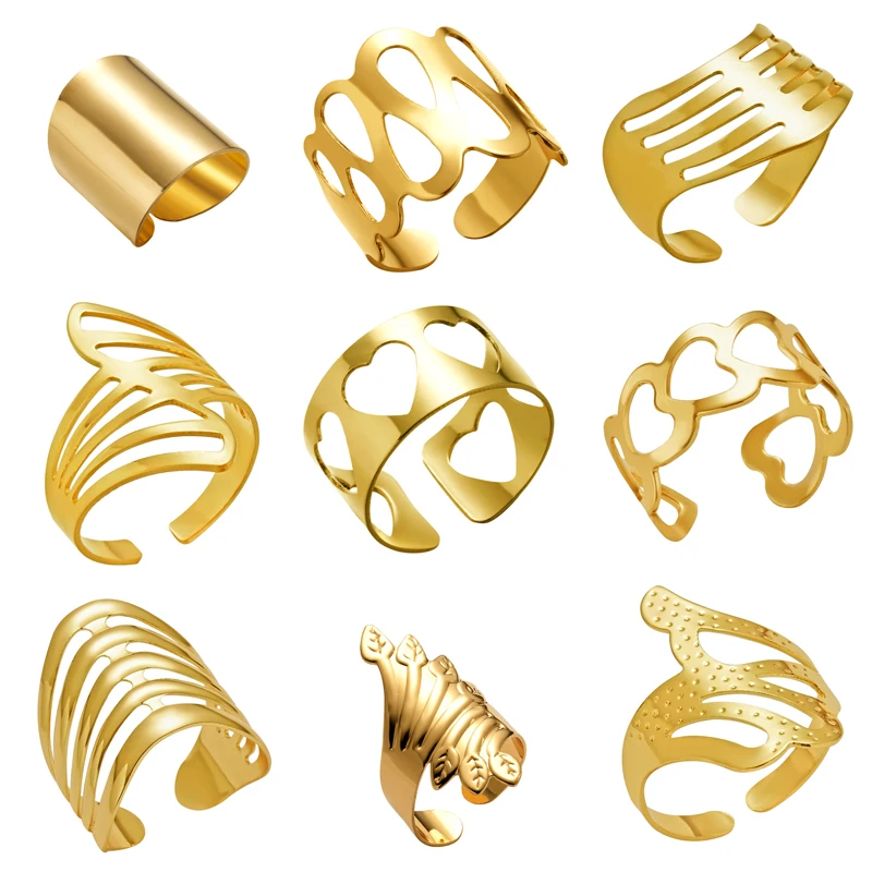 Adjustable Hollow Open Rings Striped Flower Heart Geometric Open Ring Stainless Steel Women Men Punk Knuckle Rings Party
Adjustable Hollow Open Rings Striped Flower Heart Geometric Open Ring Stainless Steel Women Men Punk Knuckle Rings Party