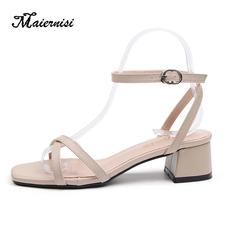 MAIERNISI Women Shoes Cow Leather High Heels Sandals Women 3.5cm Thick Heels Sandals Female Fashion Shoes Woman Apricot
MAIERNISI Women Shoes Cow Leather High Heels Sandals Women 3.5cm Thick Heels Sandals Female Fashion Shoes Woman Apricot