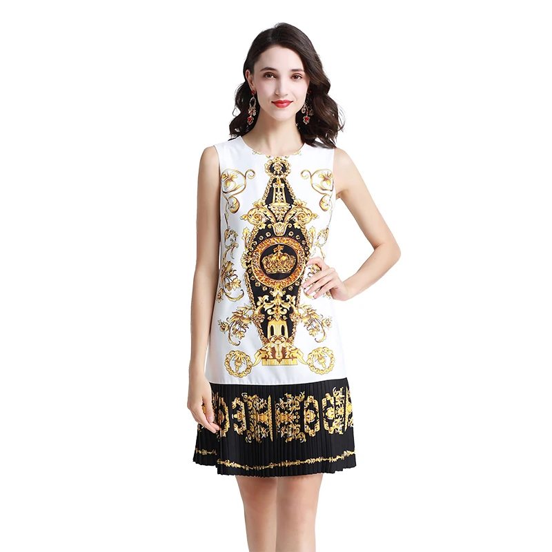 Vintage Women Summer Dress Print Beading Sleeveless Elegant Pleated Patchwork A-Line Dress Female Party dresses Vestidos
Vintage Women Summer Dress Print Beading Sleeveless Elegant Pleated Patchwork A-Line Dress Female Party dresses Vestidos