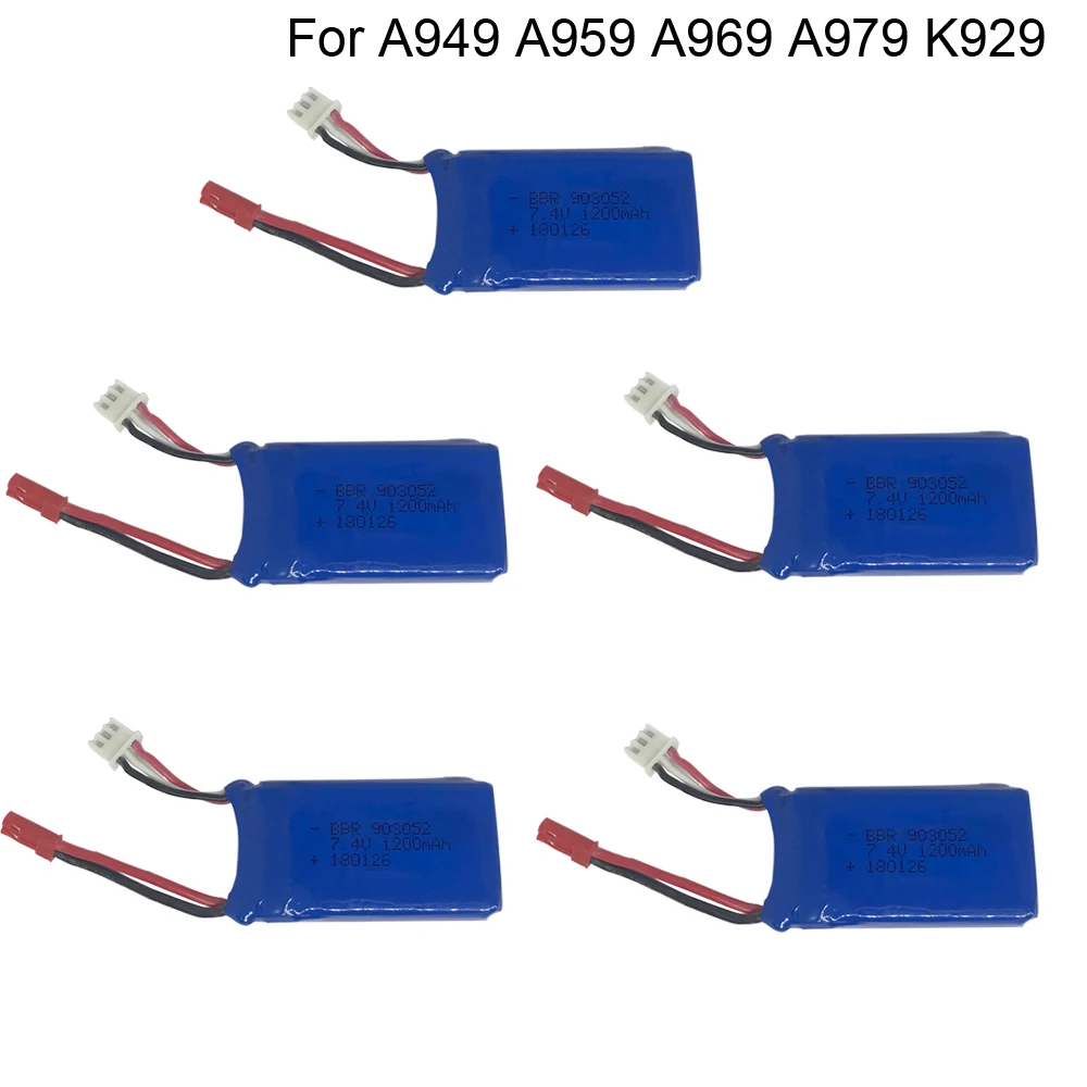 

5PCS/lot Lipo RC Drone Battery 7.4V 1200mah Battery For Wltoys A949 A959 A969 A979 K929 RC Helicopter Airplane Car Boat toy part