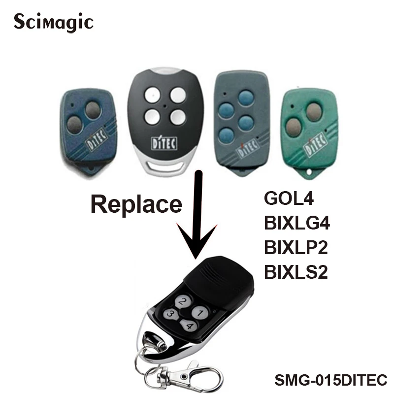DITEC Garage door gate remote control ditec GOL4, BIXLP2, BIXLS2, BIXLG4 Compatible Remote Control 433.92MHz.
DITEC Garage door gate remote control ditec GOL4, BIXLP2, BIXLS2, BIXLG4 Compatible Remote Control 433.92MHz.