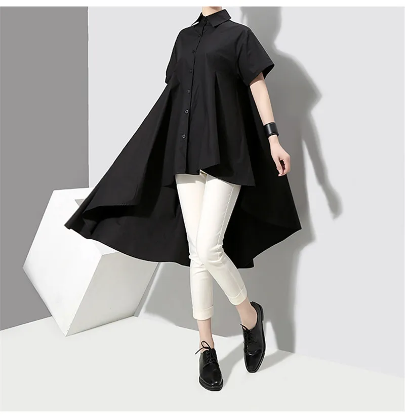 Self-design Shirts Female 2018 New Korean Summer turn down Neck short sleeve Blouse Black White Long Irregular Shirts Chic Tops
Self-design Shirts Female 2018 New Korean Summer turn down Neck short sleeve Blouse Black White Long Irregular Shirts Chic Tops