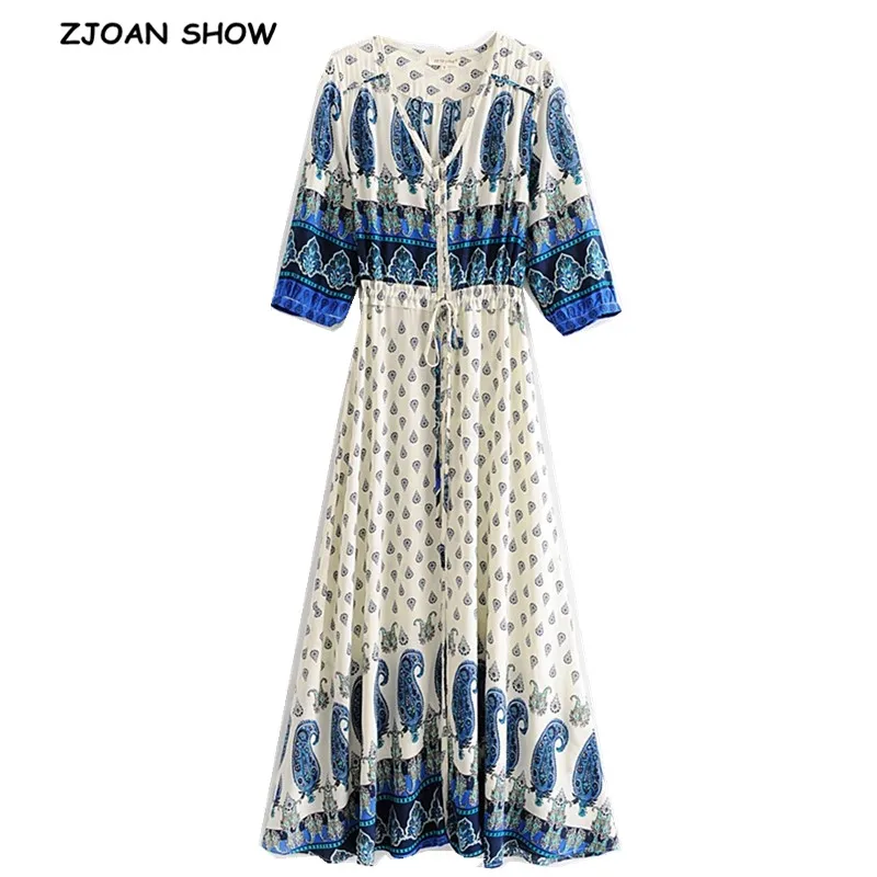 2019 New Bohemian V neckDrawstring Waist Single-breasted Button Paisley Floral BOHO Dress Ethnic Woman Maxi Long Dress Holiday
2019 New Bohemian V neckDrawstring Waist Single-breasted Button Paisley Floral BOHO Dress Ethnic Woman Maxi Long Dress Holiday