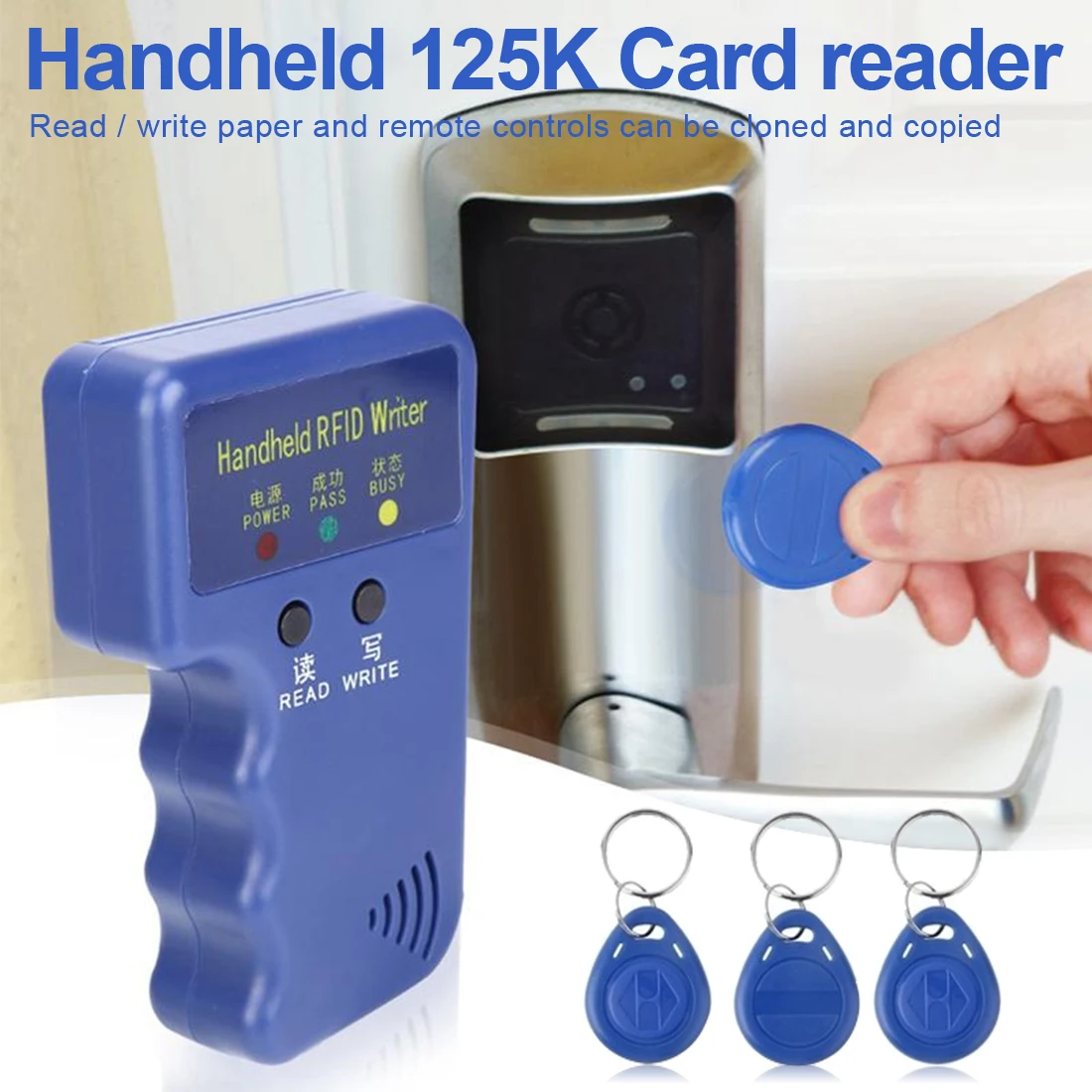 ID Keyfobs Tags Card Handheld 125KHz RFID Duplicator Copier Writer Programmer card copier Reader + Keys + CardsRewritable
ID Keyfobs Tags Card Handheld 125KHz RFID Duplicator Copier Writer Programmer card copier Reader + Keys + CardsRewritable