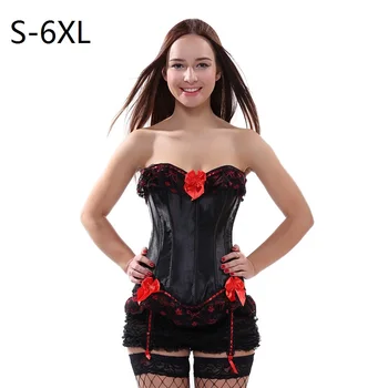 vintage sexy corset and bustier clubwear black satin red bowknot Lace up boned corselet overbust hot lingerie plus size korsett
vintage sexy corset and bustier clubwear black satin red bowknot Lace up boned corselet overbust hot lingerie plus size korsett