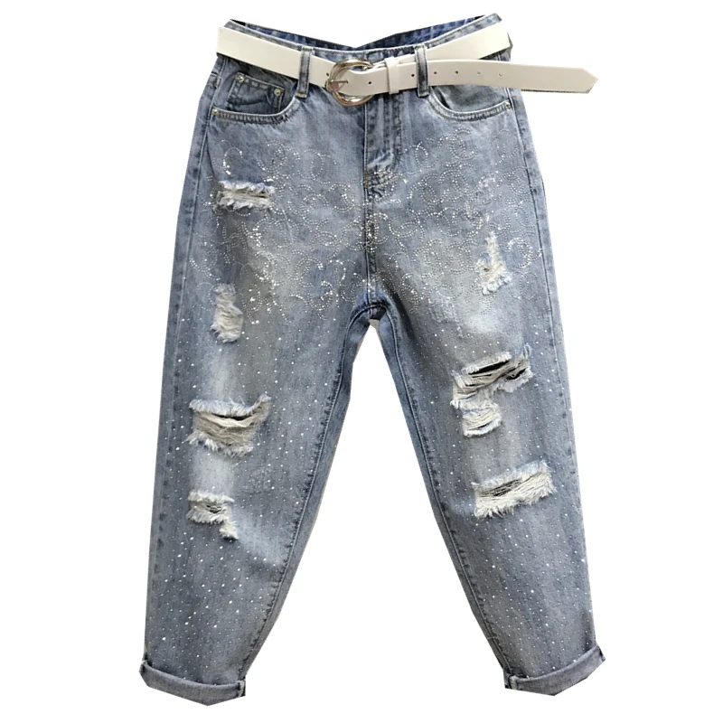 summer new loose hole jeans women hot drilling calf length diamond loose cross pants plus size 26-31!
summer new loose hole jeans women hot drilling calf length diamond loose cross pants plus size 26-31!