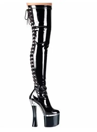 Carpaton Autumn And Winter New PVC black round toe lace up thick high heel over the knee boots female sexy performance boots
Carpaton Autumn And Winter New PVC black round toe lace up thick high heel over the knee boots female sexy performance boots