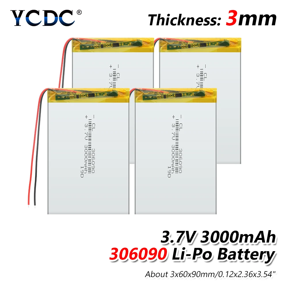 3.7V 3000mAh 306090 Li-ion Lipo Battery Rechargeable Universal Backup Power Replacement Battery For 7 Inch Tablet PC MP4 GPS PSP
3.7V 3000mAh 306090 Li-ion Lipo Battery Rechargeable Universal Backup Power Replacement Battery For 7 Inch Tablet PC MP4 GPS PSP