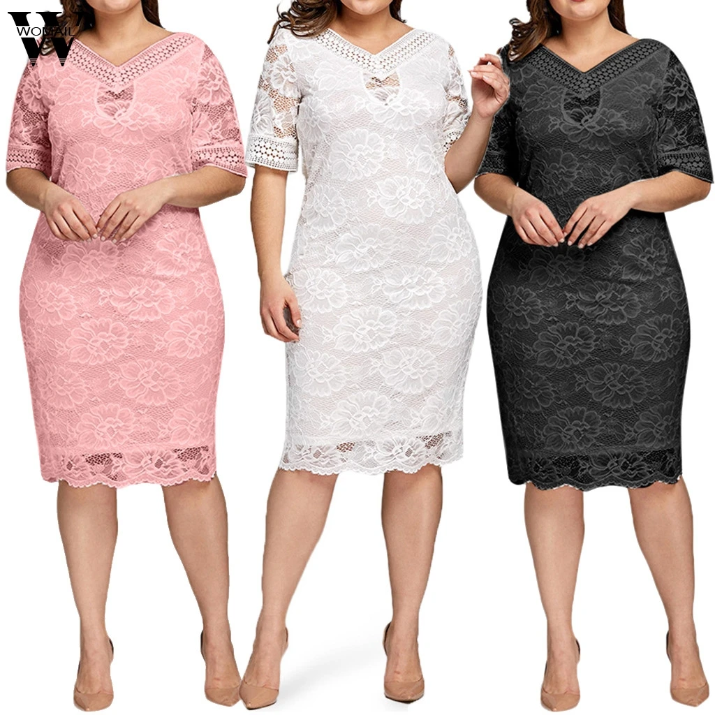 Womail Women's Plus Size dress Sexy V-Neck Lace Short Sleeve Evening Party Solid autumn Dresses Ladies XL-5XL
Womail Women's Plus Size dress Sexy V-Neck Lace Short Sleeve Evening Party Solid autumn Dresses Ladies XL-5XL