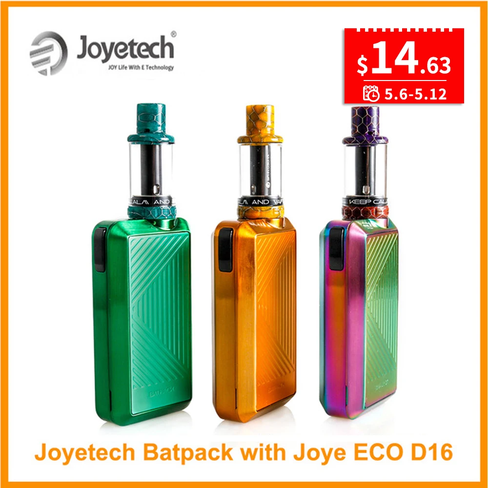 Original Joyetech BATPACK Kit With Joye ECO D16 Atomizer 2.0ml Capacity in 0.5ohm BFHN Head Batpack Mod E-Cigarette
Original Joyetech BATPACK Kit With Joye ECO D16 Atomizer 2.0ml Capacity in 0.5ohm BFHN Head Batpack Mod E-Cigarette