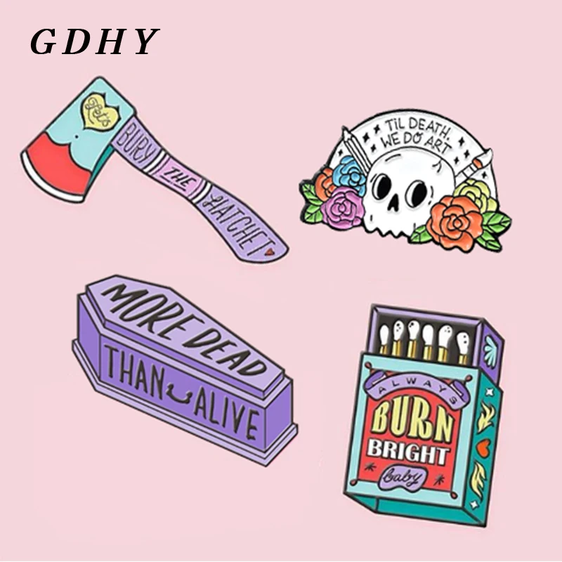 GDHY Colorful Hatchet The ax Cigarette Box Coffin Skeleton Flower Brooch ALWAYS BURN BRIGHT Punk Enamel Pins Backpack Jewelry
GDHY Colorful Hatchet The ax Cigarette Box Coffin Skeleton Flower Brooch ALWAYS BURN BRIGHT Punk Enamel Pins Backpack Jewelry