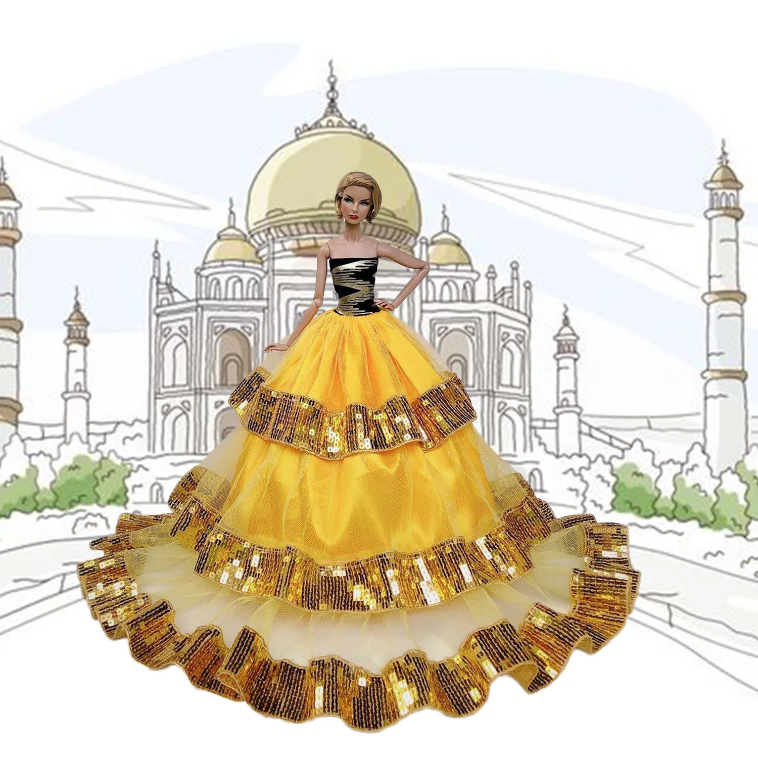 Besegad Fashion 3-Layer Big Skirt Gold Beads Dress Outfit Clothes for Barbie Girl Doll Accessories Children Festival Gift
Besegad Fashion 3-Layer Big Skirt Gold Beads Dress Outfit Clothes for Barbie Girl Doll Accessories Children Festival Gift