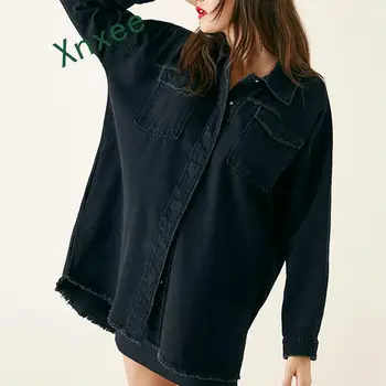 Xnxee streetwear casual ripped black denim women jacket spring 2019 double pockets jeans long jacket coats
Xnxee streetwear casual ripped black denim women jacket spring 2019 double pockets jeans long jacket coats