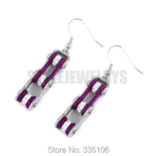Free Shipping! Purple Bicycle Chain Motor Earring Stainless Steel Jewelry White Rhinestone Moto Biker Women Earring SJE370125LA
Free Shipping! Purple Bicycle Chain Motor Earring Stainless Steel Jewelry White Rhinestone Moto Biker Women Earring SJE370125LA