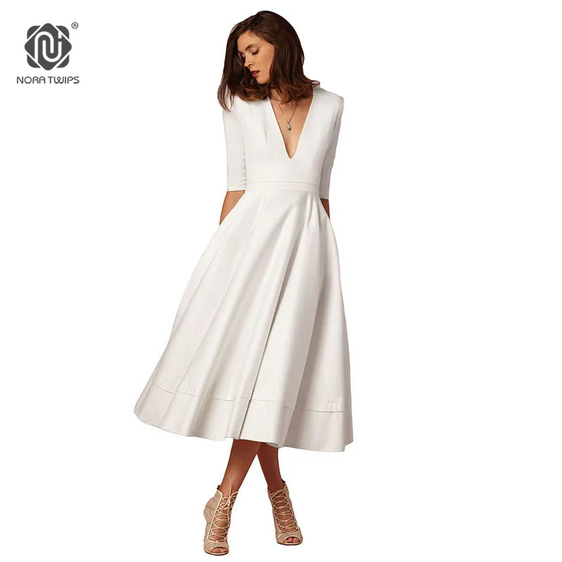 NORA TWIPS 2018 Spring Style Women Sexy V-Neck Party Dress High Quality Polyester Solid Mid-Calf Dress Vintage Women White Black
NORA TWIPS 2018 Spring Style Women Sexy V-Neck Party Dress High Quality Polyester Solid Mid-Calf Dress Vintage Women White Black