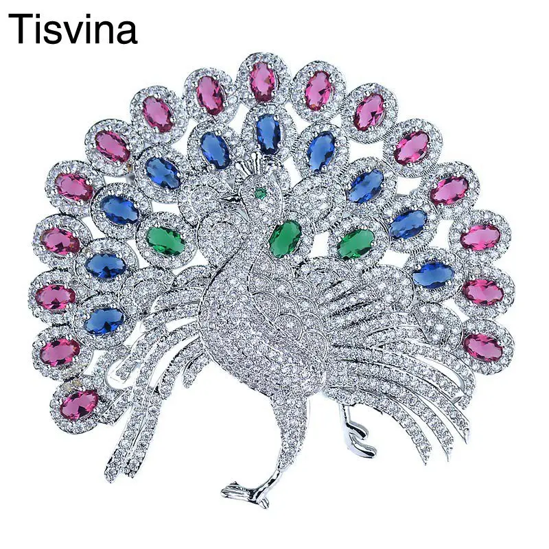 Tisvina Full zircon Coloured crystal inside Big Peacock Brooches for women Bird Pin Brooch Costume jewelry Coat Suit Decoration
Tisvina Full zircon Coloured crystal inside Big Peacock Brooches for women Bird Pin Brooch Costume jewelry Coat Suit Decoration
