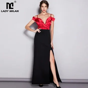 Lady Milan Women's Runway Designer Dresses Sexy Spaghetti Stripes Low V Neck Split Elegant Long Prom Maxi Dresses 
Lady Milan Women's Runway Designer Dresses Sexy Spaghetti Stripes Low V Neck Split Elegant Long Prom Maxi Dresses