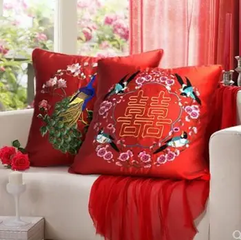 retro red embroidered peacock cushion cover festive red satin Chinese style pillow cover 45x45 wedding pillowcase household
retro red embroidered peacock cushion cover festive red satin Chinese style pillow cover 45x45 wedding pillowcase household