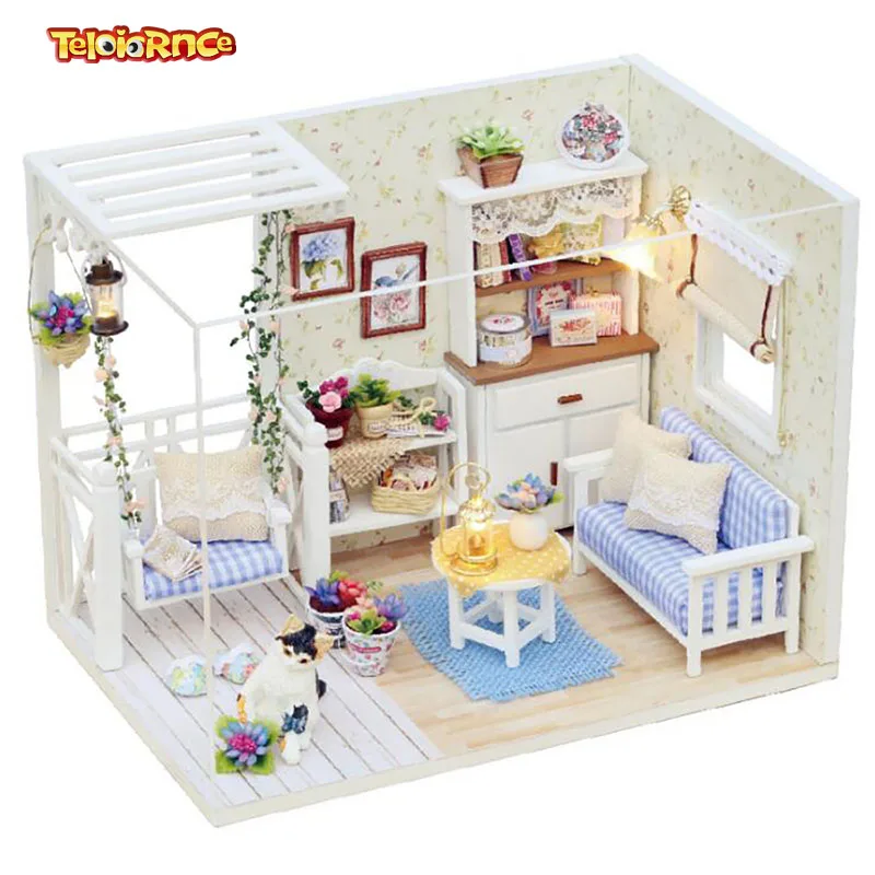 Фото Ec кукольный дом мебель Diy Миниатюрный пылезащитный чехол 3D Деревянный домик