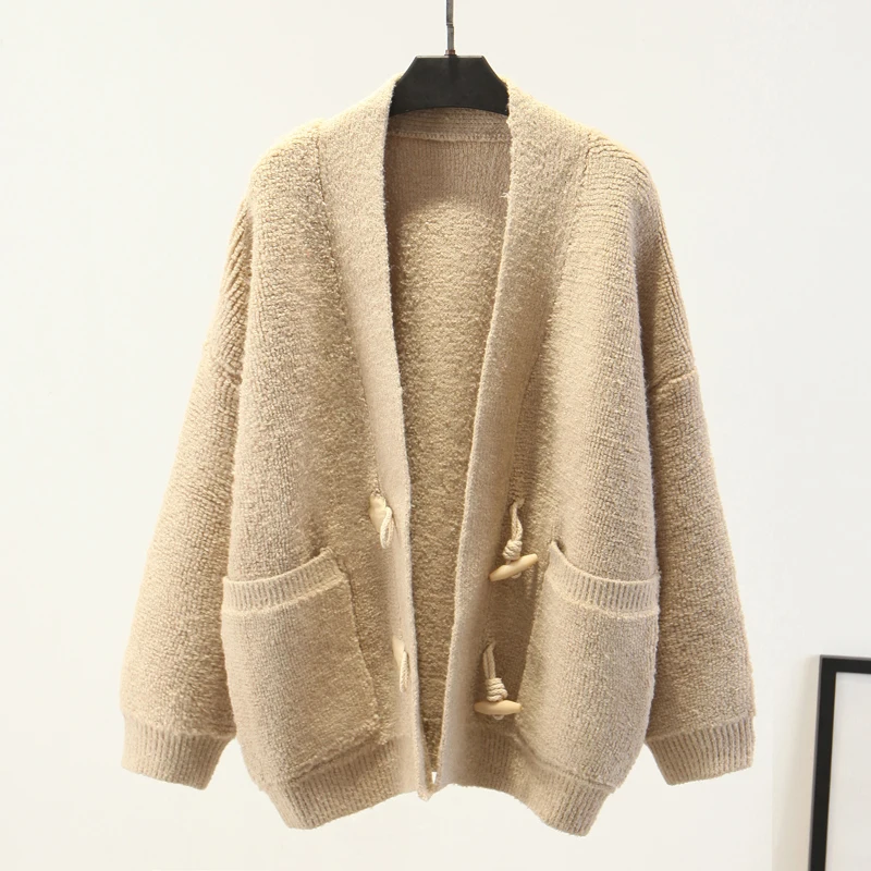 H.SA Women Knit Sweater and Cardigans 2019 Horn buckle Knit Coat V neck Horn buckle Oversized knitted Jumper cashmere cardigan
H.SA Women Knit Sweater and Cardigans 2019 Horn buckle Knit Coat V neck Horn buckle Oversized knitted Jumper cashmere cardigan