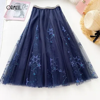 ORMELL Fashion Sequin Embroidery Solid Tulle Long Skirt Casual High Waist Pleated Tutu Skirts Womens Elegant Formal Party Skirt
ORMELL Fashion Sequin Embroidery Solid Tulle Long Skirt Casual High Waist Pleated Tutu Skirts Womens Elegant Formal Party Skirt