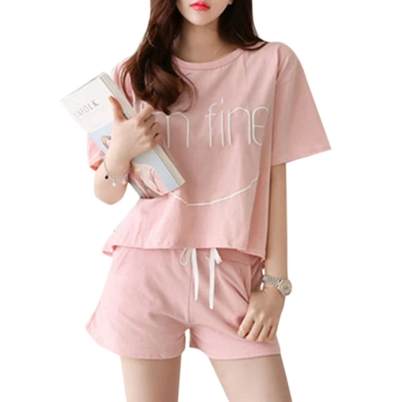 Hot New 1 Set Women's Letter Print Pajamas Set Summer Round Neck Short Sleeve Lady Girls Sleepwear Home Night Wear Cute Soft
Hot New 1 Set Women's Letter Print Pajamas Set Summer Round Neck Short Sleeve Lady Girls Sleepwear Home Night Wear Cute Soft