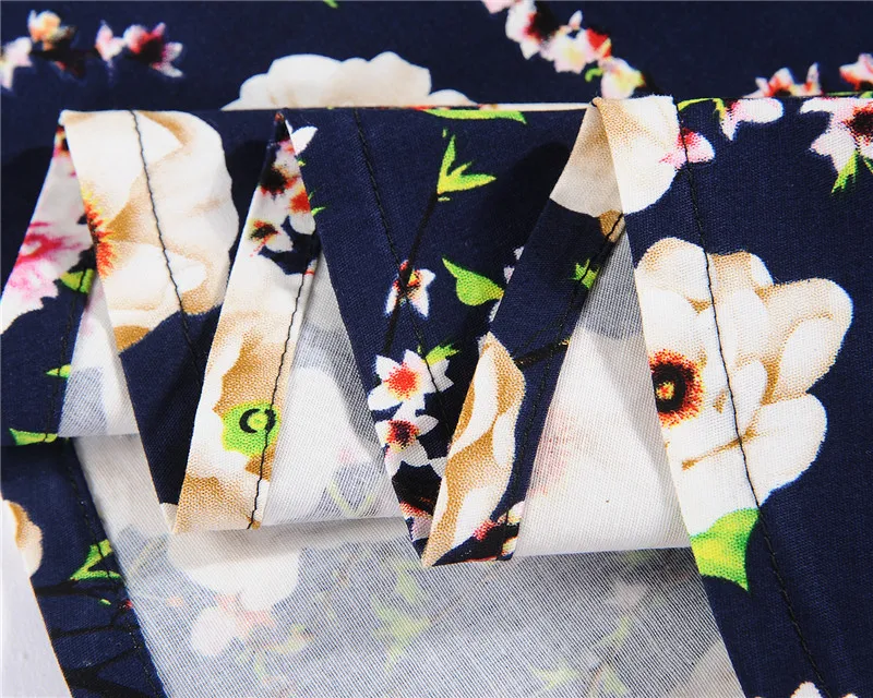 Kostlish Floral Print Summer Sundress 2017 Short Sleeve Belt Tunic Vintage Dress Women Elegant Swing Rockabilly Party Dresses (80)