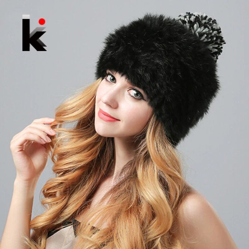 

Nature Rex Rabbit Fur Hat Vogue Cap Female Knitted Real Fur Beanie Winter Caps Cute Hats For Women Free Shoping