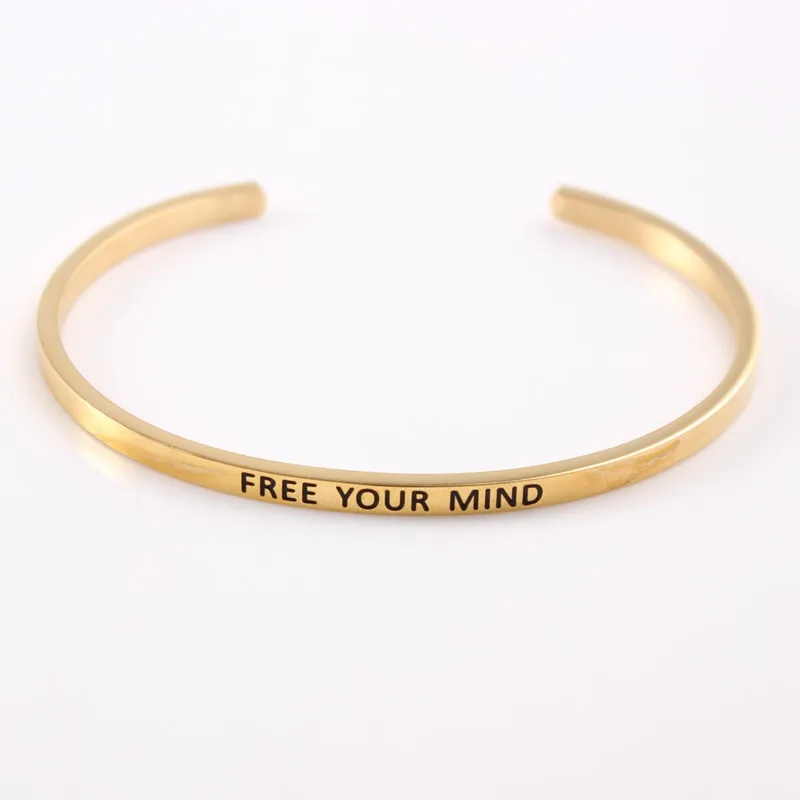 Gold "Free your mind" Stainless Steel Inspirational Bracelet Quote Cuff Bracelets Mantra Bangle for Women, Dropshipping!
Gold "Free your mind" Stainless Steel Inspirational Bracelet Quote Cuff Bracelets Mantra Bangle for Women, Dropshipping!