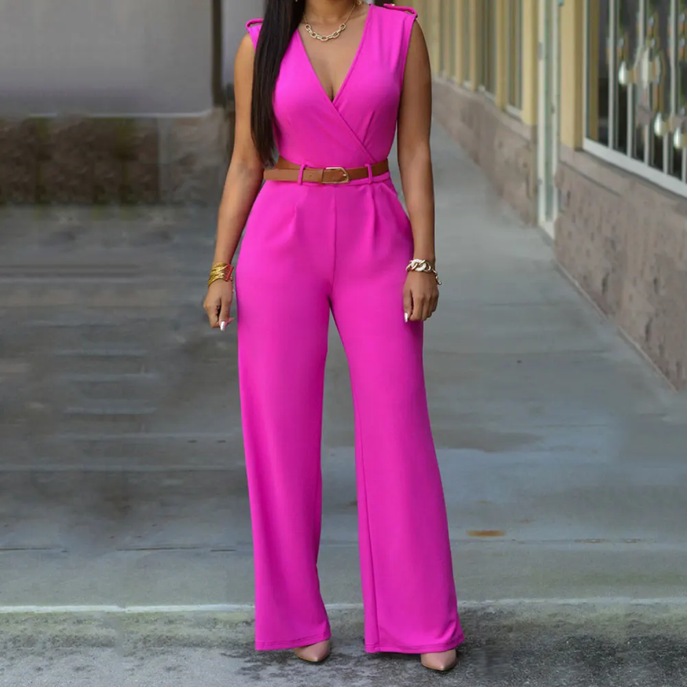 HOT Fashion Summer Women Jumpsuit With Belt Sexy V Neck Solid Color Sleeveless High Waist Wide Leg Romper Ladies Jumpsuits 19ING
HOT Fashion Summer Women Jumpsuit With Belt Sexy V Neck Solid Color Sleeveless High Waist Wide Leg Romper Ladies Jumpsuits 19ING