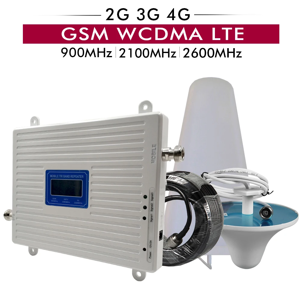 Tri Band Booster 2G/3G GSM 900+3G UMTS/WCDMA 2100+4G FDD LTE 2600 Cell Phone Signal Repeater Mobile Signal Amplifier Antenna Set
Tri Band Booster 2G/3G GSM 900+3G UMTS/WCDMA 2100+4G FDD LTE 2600 Cell Phone Signal Repeater Mobile Signal Amplifier Antenna Set