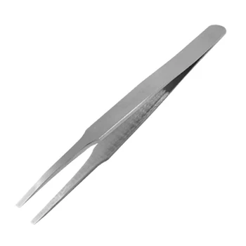 Professional Tool Flat Tipped Metal Silver Tone Tweezers
