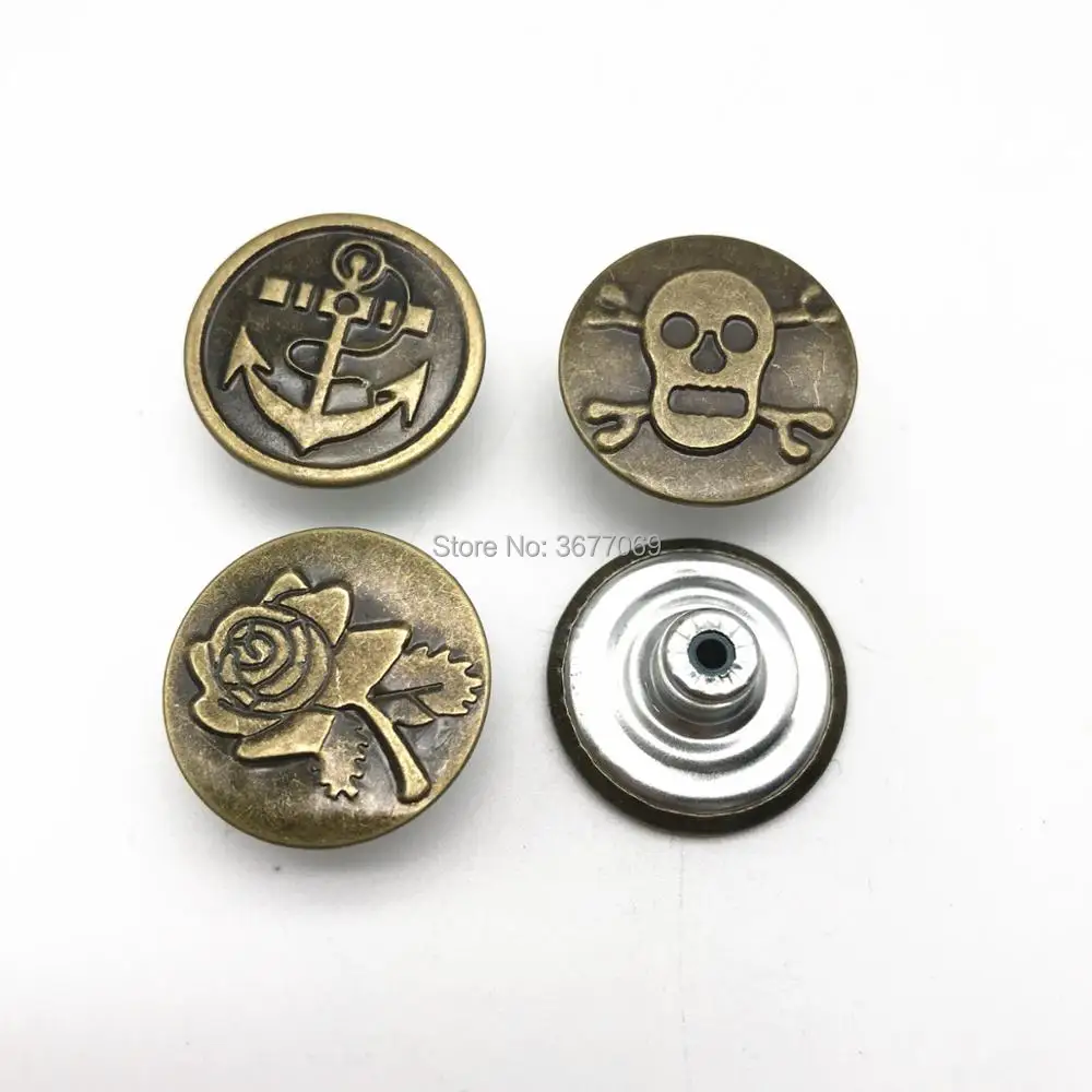 Set of 100 20mm Metal Antique Brass Round Jeans Buttons Anchor Rose Flowers Skulls Pattern For Garment Jean Sewing Accessories
Set of 100 20mm Metal Antique Brass Round Jeans Buttons Anchor Rose Flowers Skulls Pattern For Garment Jean Sewing Accessories